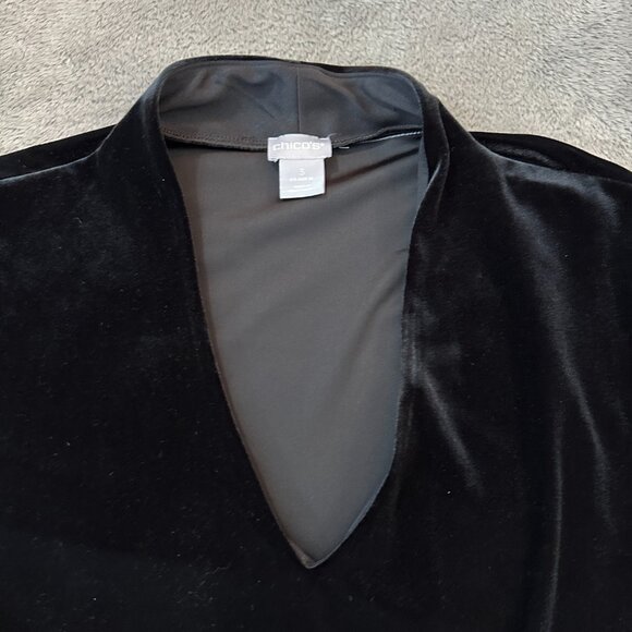 Chico's Size 3 XL Black Velvet Blouse Tunic Long Sleeve Top Shirt - Picture 2 of 5